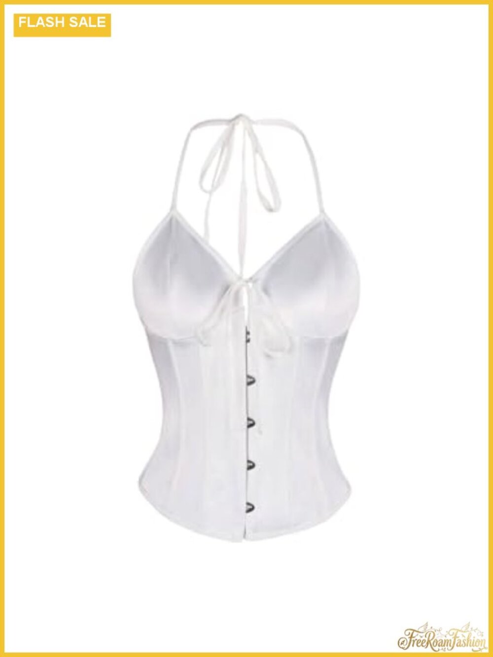Satin Corset Bustier Halter Top Lace Up Backless Sleeveless
